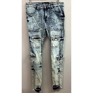Legendary Status Skinny Jeans Womens 20 Blue Acid Wash Denim Cotton Cargo Pocket